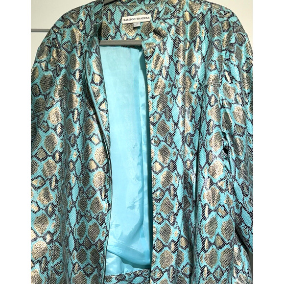 BAMBOO TRADERS Women's Jacket Turquoise Gold Black Snake Print Size 3X - Picture 4 of 11